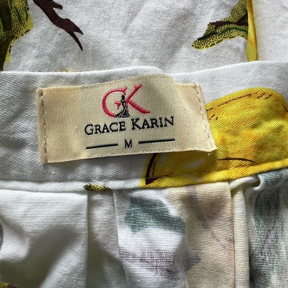 Grace Karin A-Line Skirt with Lemon Print - White and Yellow - Picture 3 of 6